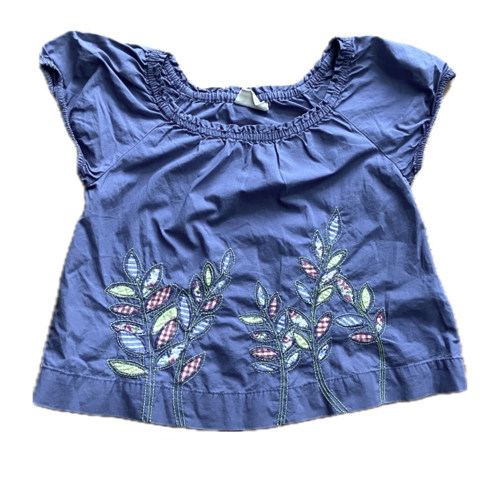 Blue Mini Boden Top with Leaf Design